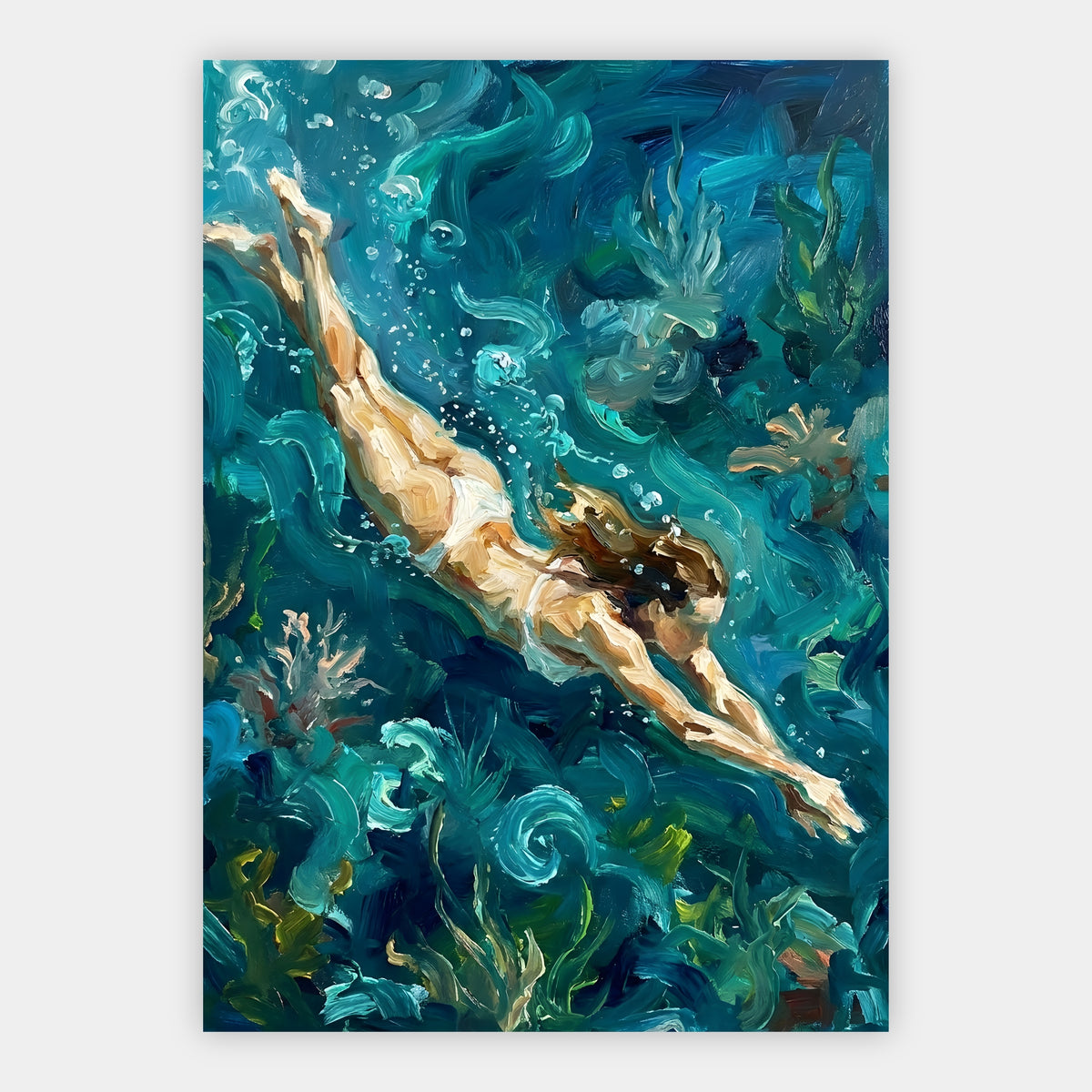Schwimmerin mit Luftblasen Poster – Produktansicht 1