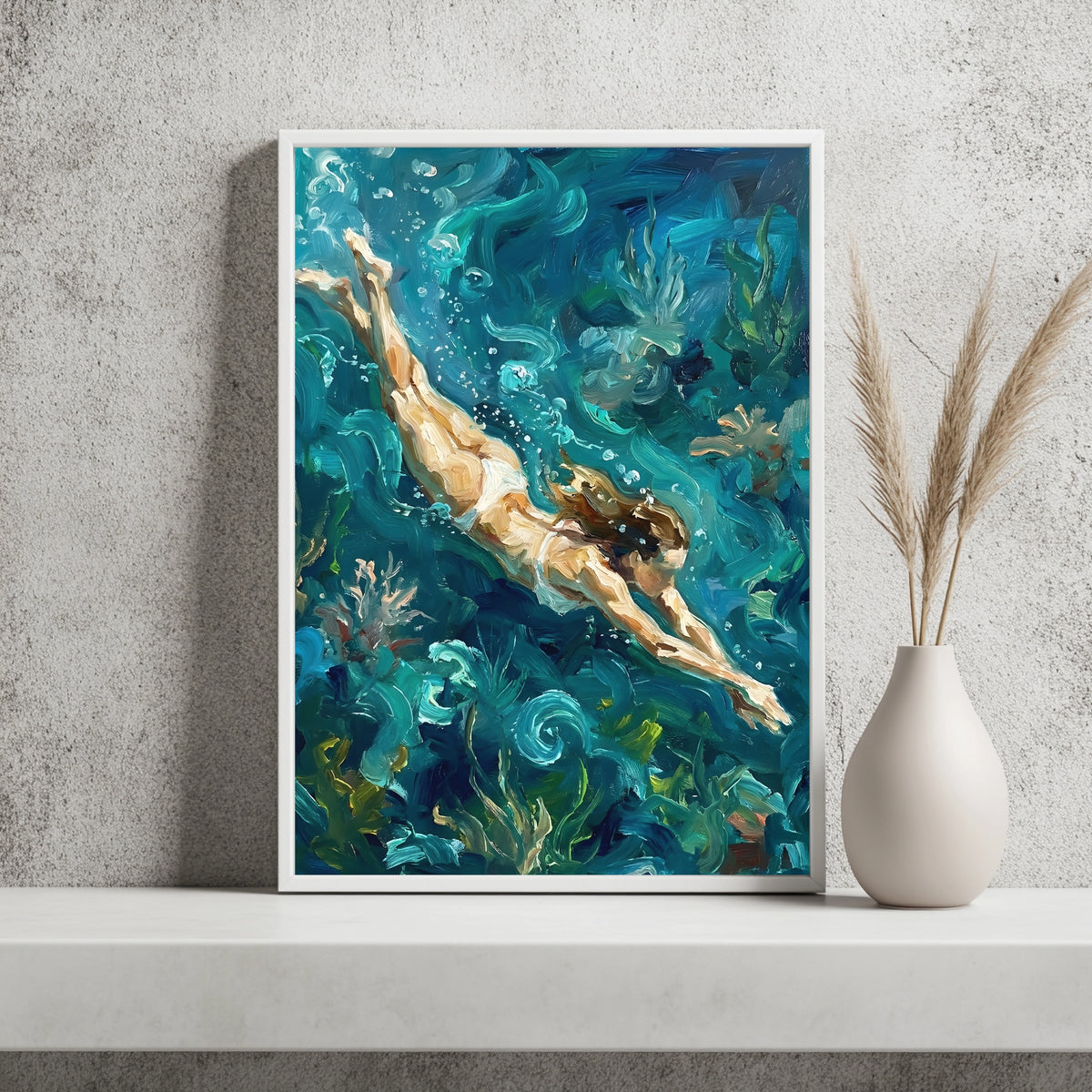 Schwimmerin mit Luftblasen Poster – Produktansicht 3