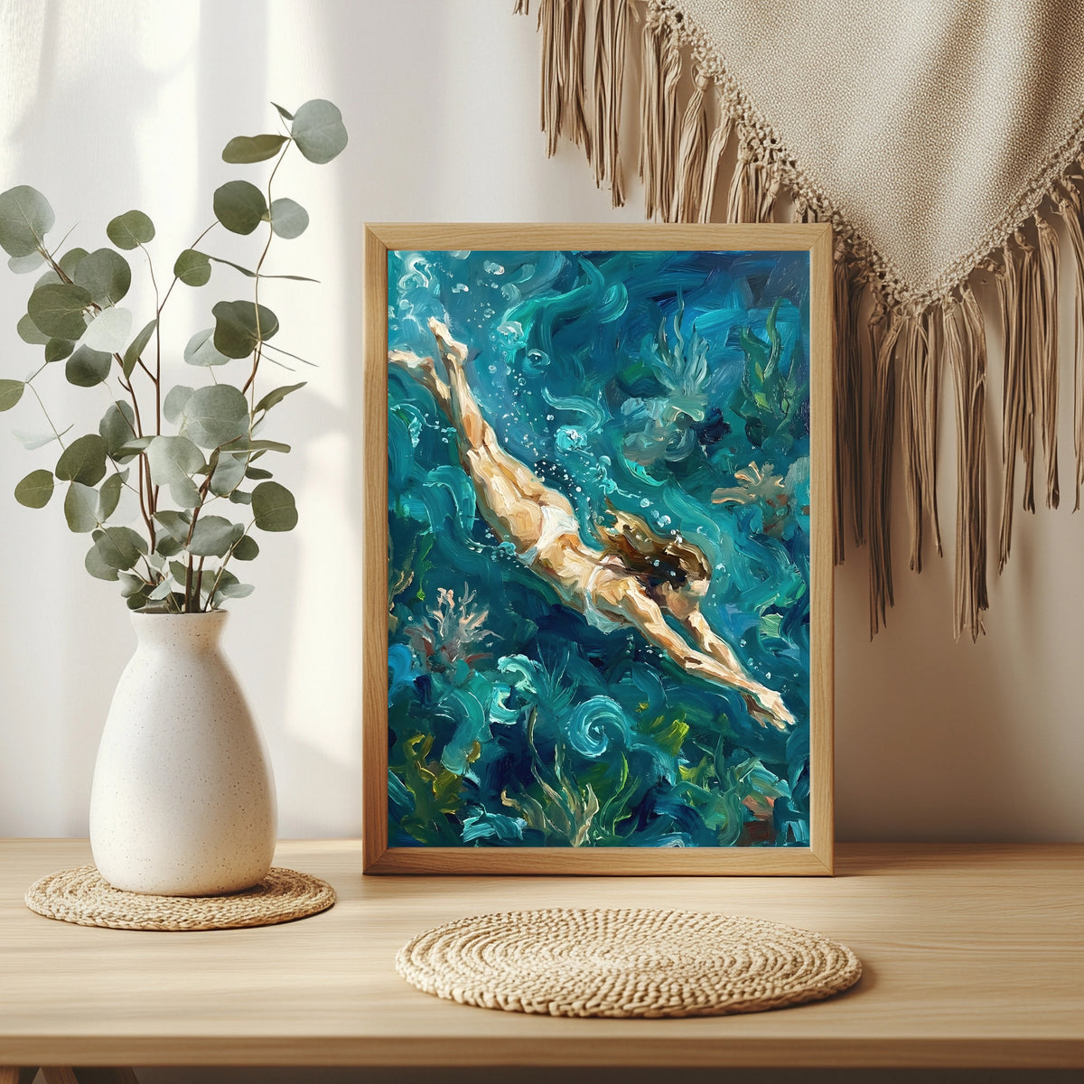 Schwimmerin mit Luftblasen Poster – Produktansicht 4