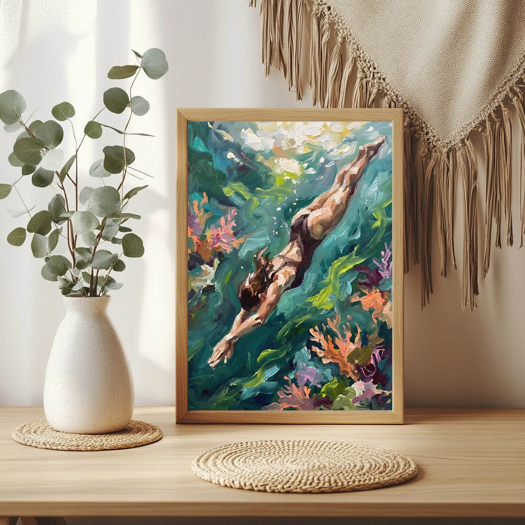 Taucherin am Korallenriff Poster – Produktansicht 4