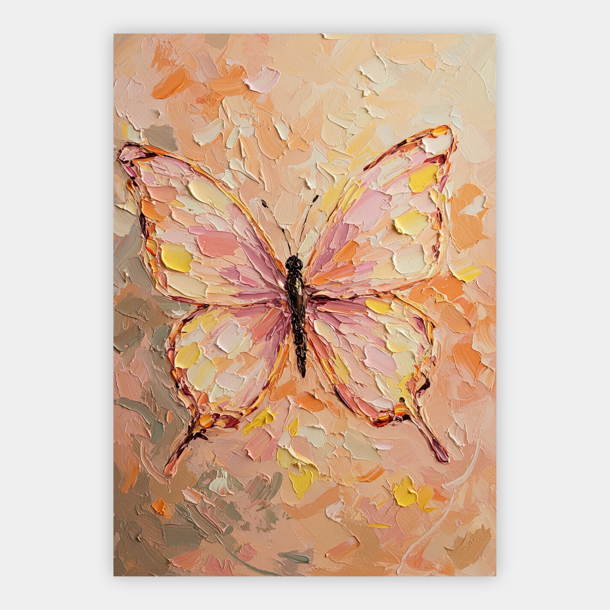 Gemalter Schmetterling in Rosa und Gelb mit strukturierter Oberfläche