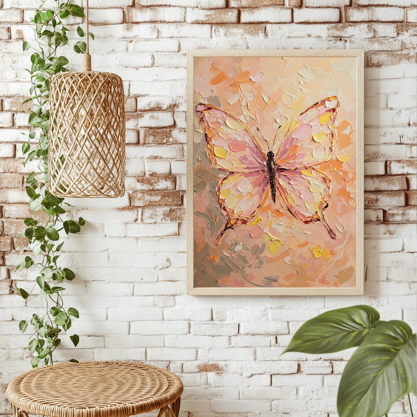 Gemalter Schmetterling in Rosa und Gelb mit strukturierter Oberfläche