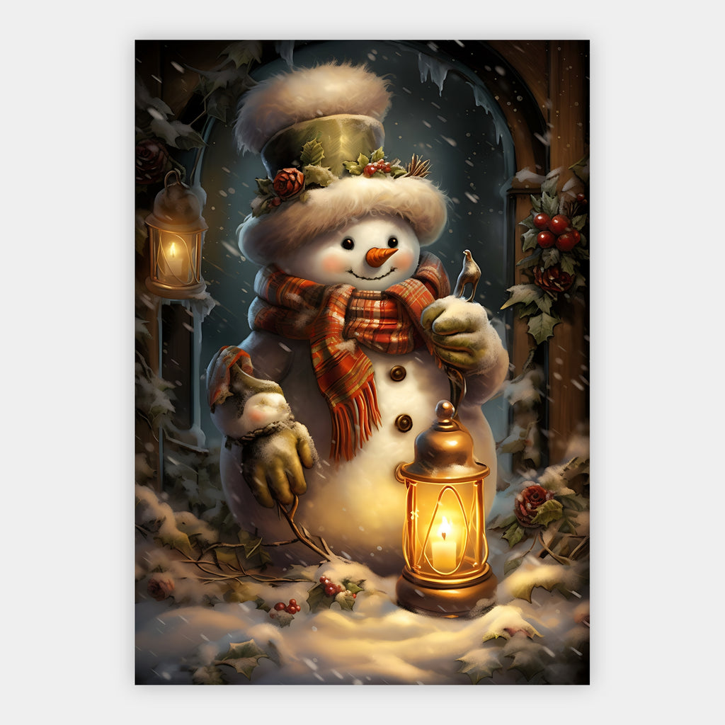 Schneemann mit Laterne Poster – Freisteller