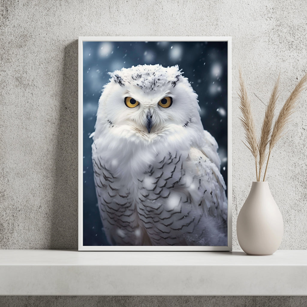 Schneeeule im Schneefall Poster – Raumansicht 2