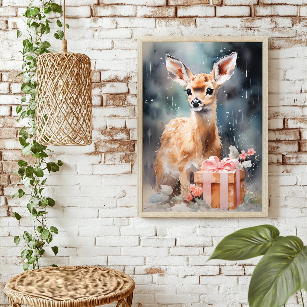 Rehkitz mit Geschenk Poster – Raumansicht 1