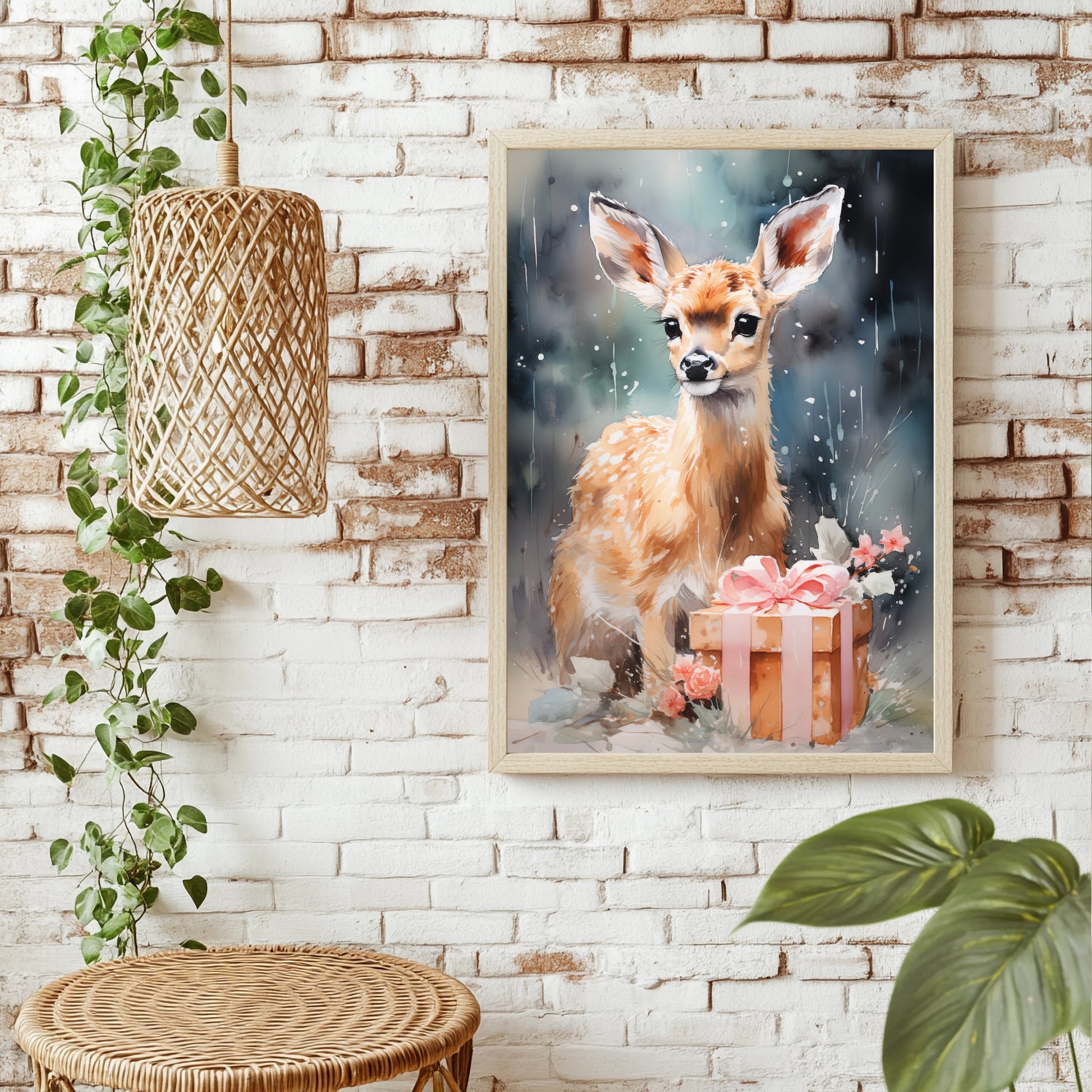 Rehkitz mit Geschenk Poster – Raumansicht 1