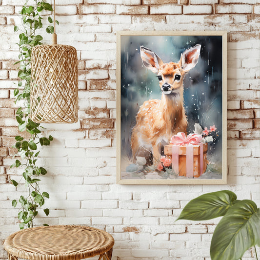 Rehkitz mit Geschenk Poster – Raumansicht 1