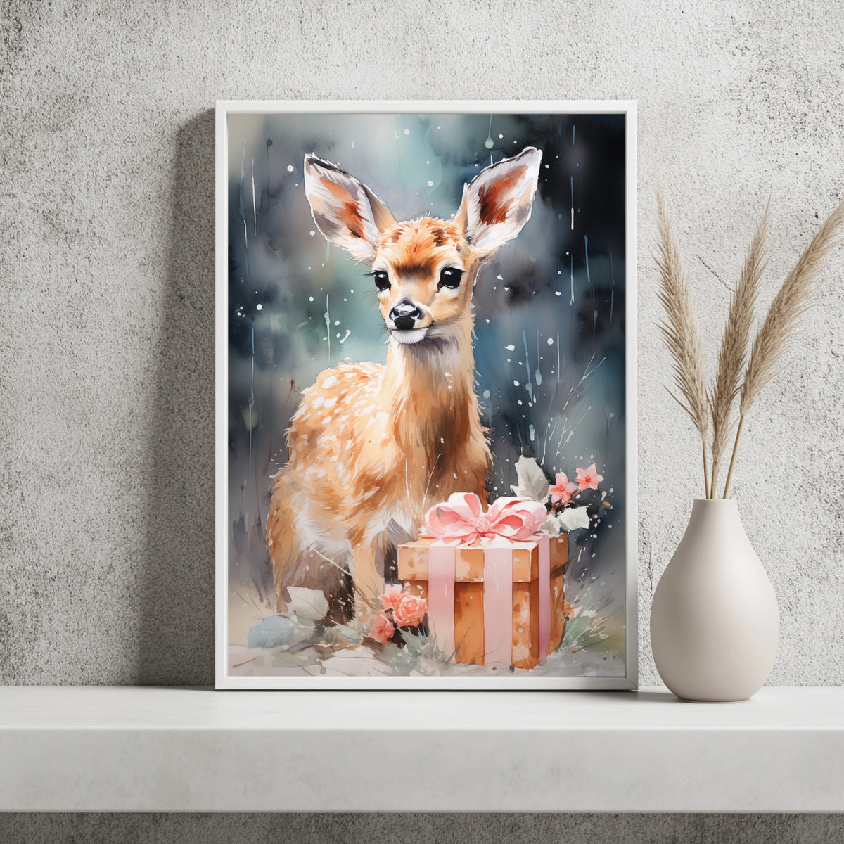 Rehkitz mit Geschenk Poster – Raumansicht 2