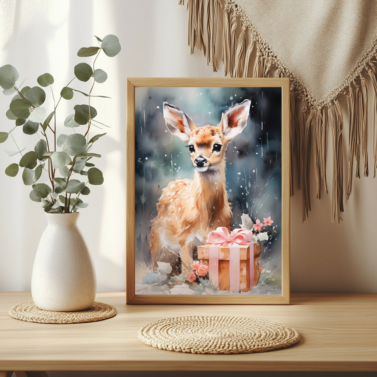 Rehkitz mit Geschenk Poster – Raumansicht 3