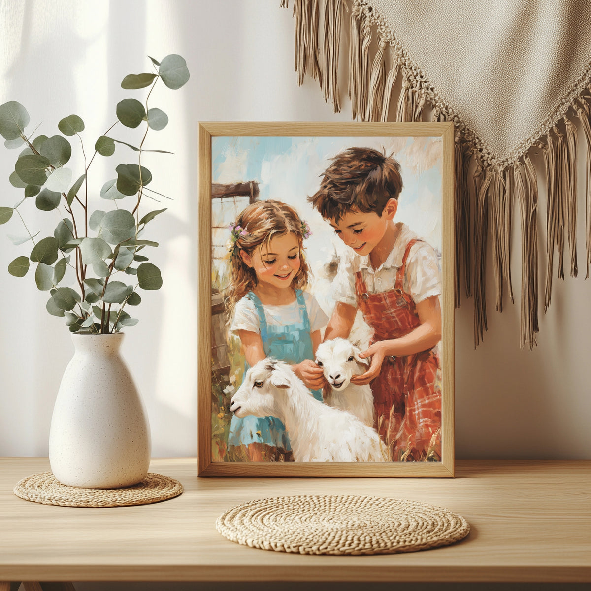 Kinder mit kleiner Ziege Poster – Raumansicht 3