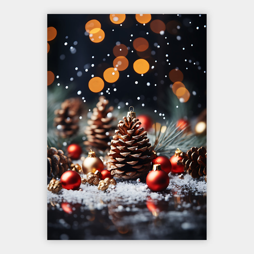 Tannenzapfen und Christbaumkugeln Poster – Freisteller