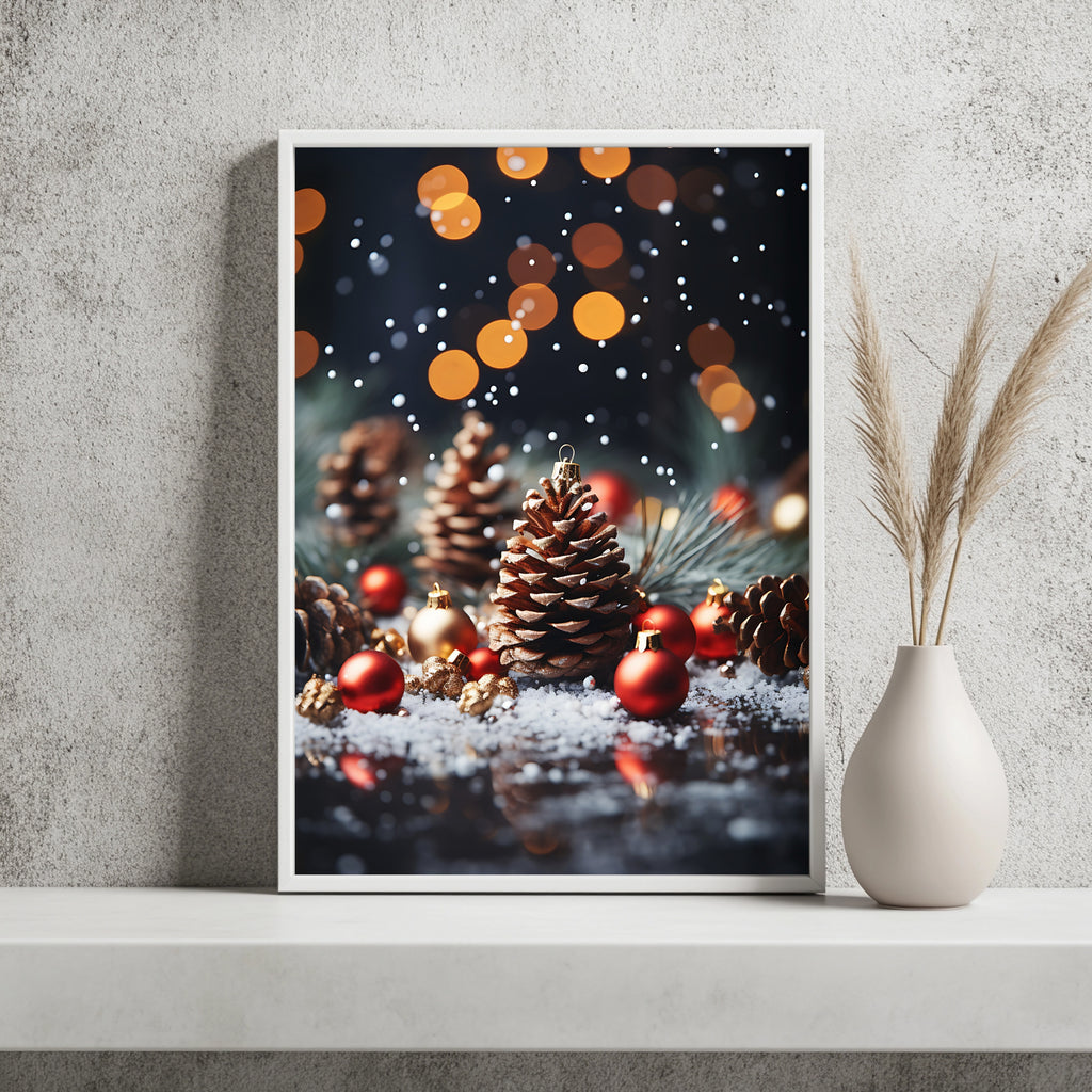 Tannenzapfen und Christbaumkugeln Poster – Raumansicht 2