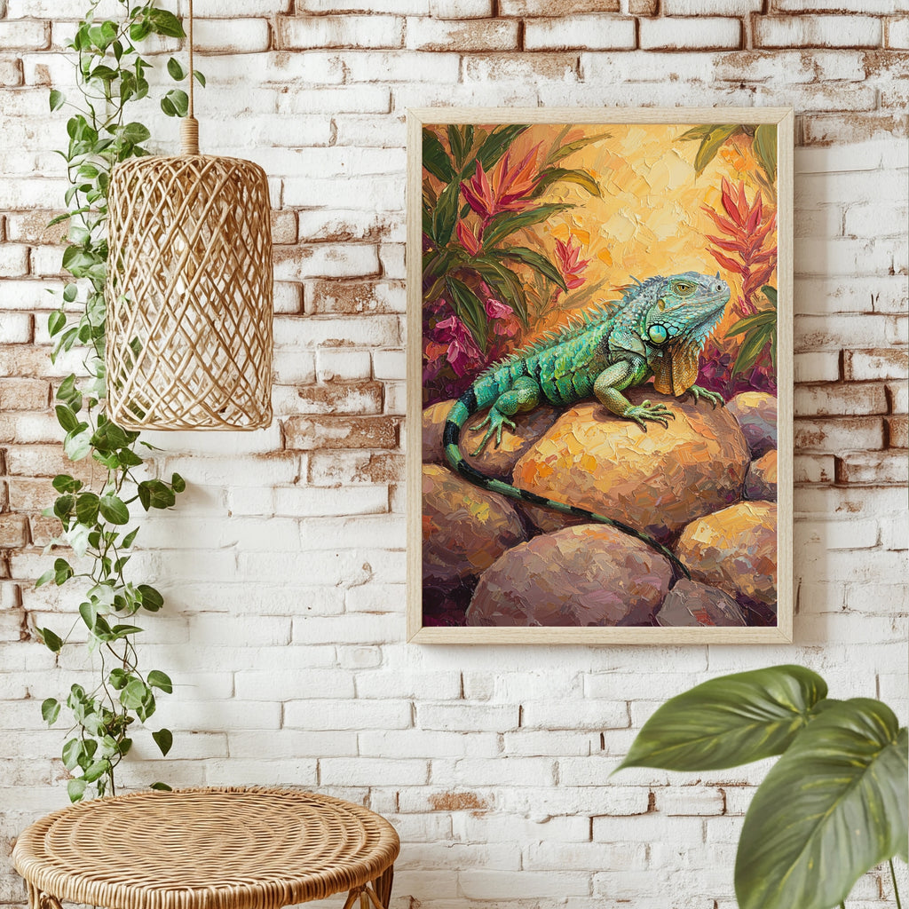 Leguan auf warmen Felsen Poster – Raumansicht 1