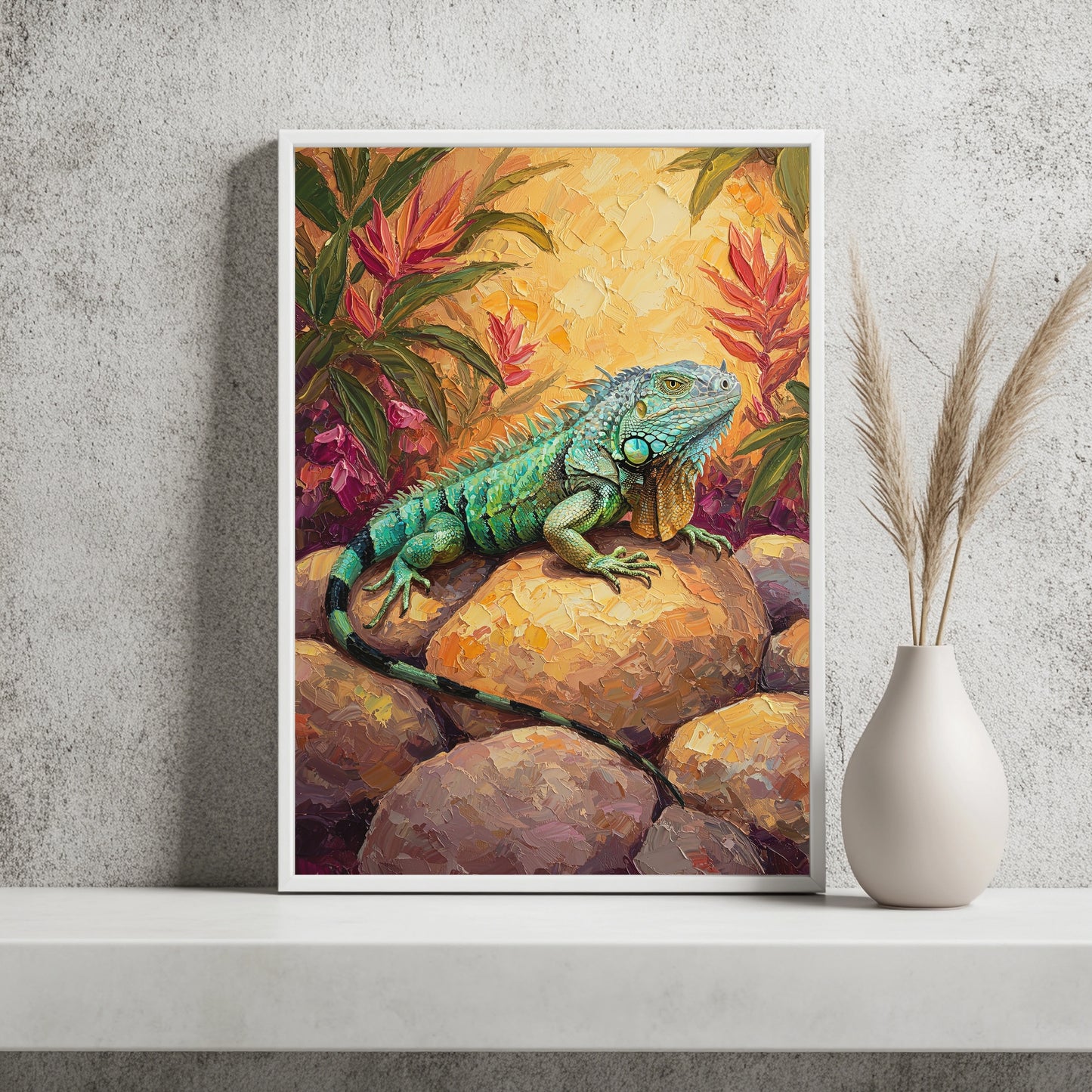 Leguan auf warmen Felsen Poster – Raumansicht 2