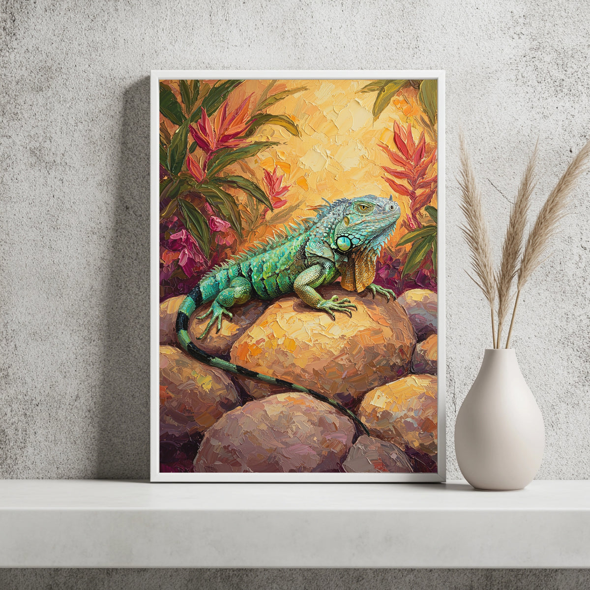 Leguan auf warmen Felsen Poster – Raumansicht 2