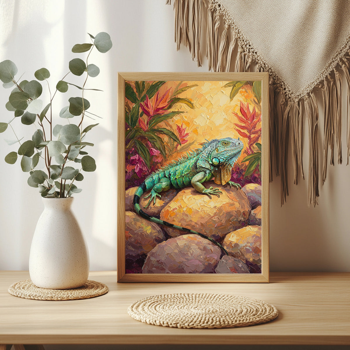 Leguan auf warmen Felsen Poster – Raumansicht 3