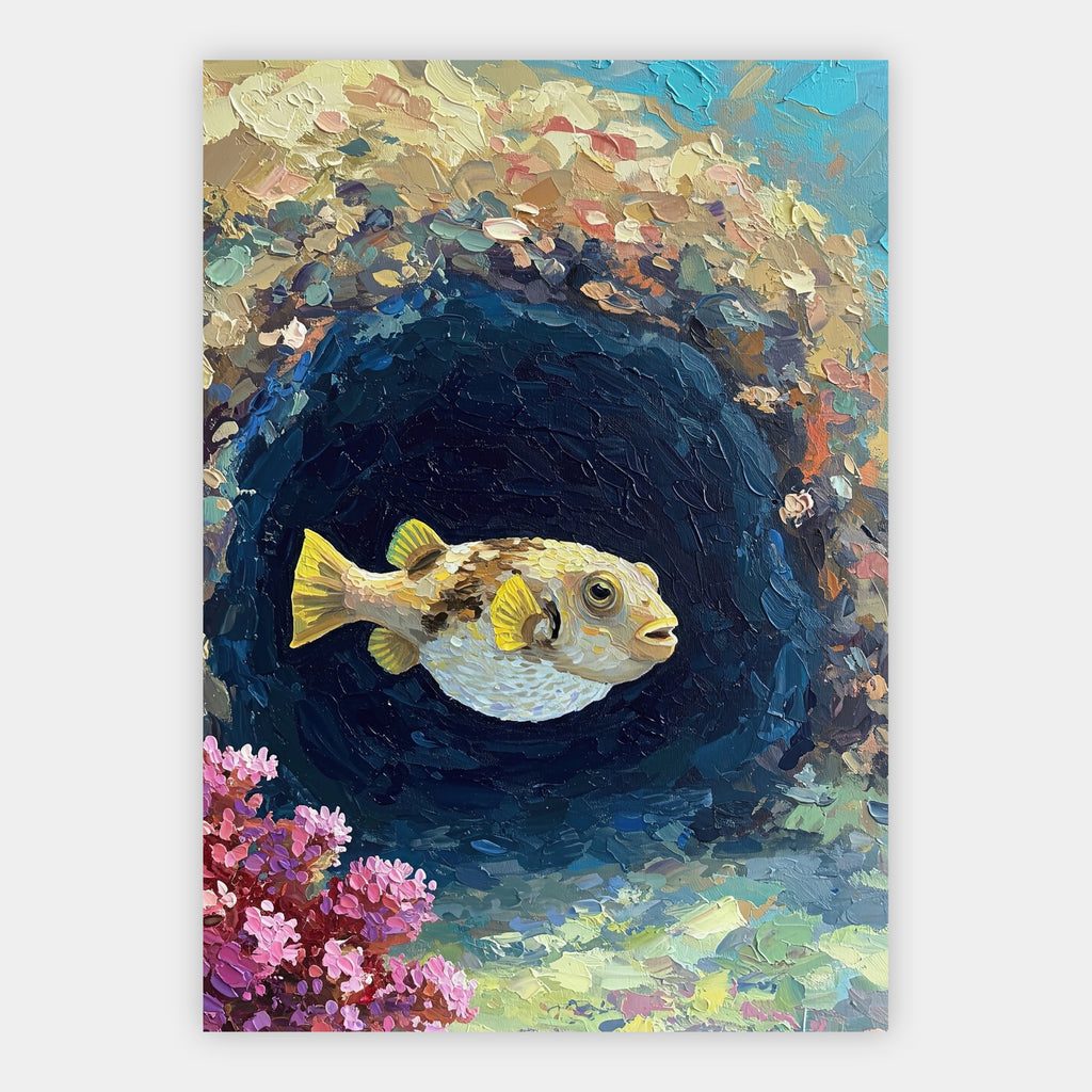 Kugelfisch in der Unterwasserhöhle Poster – Freisteller