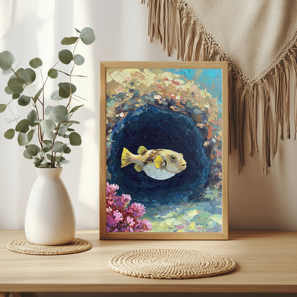 Kugelfisch in der Unterwasserhöhle Poster – Raumansicht 3