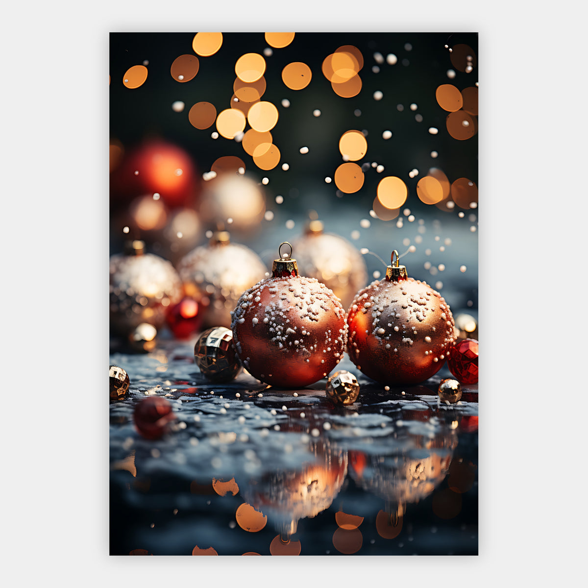 Rote Weihnachtskugeln im Schnee Poster – Freisteller