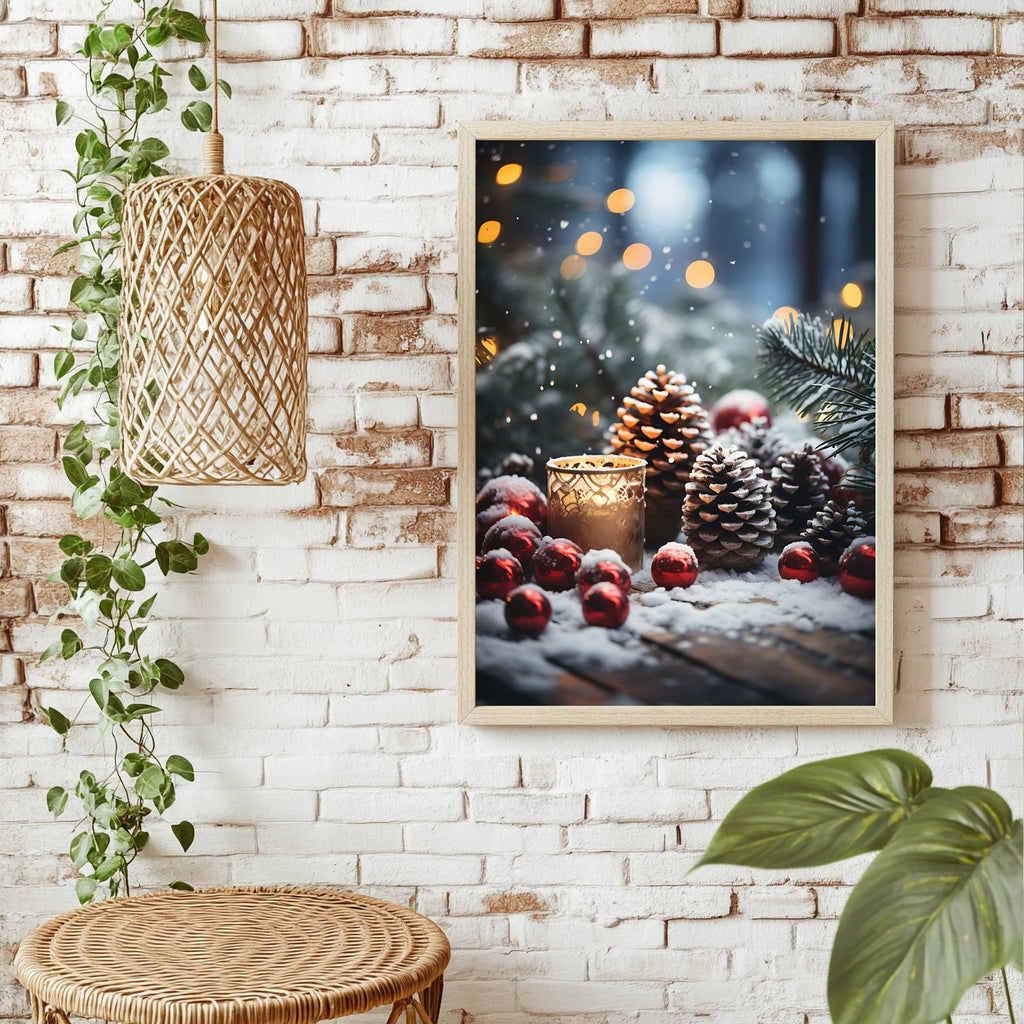 Tannenzapfen mit Kerzenlicht Poster – Raumansicht 1