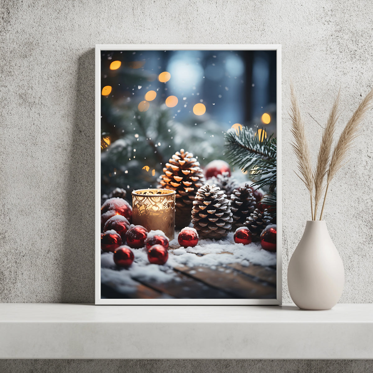 Tannenzapfen mit Kerzenlicht Poster – Raumansicht 2