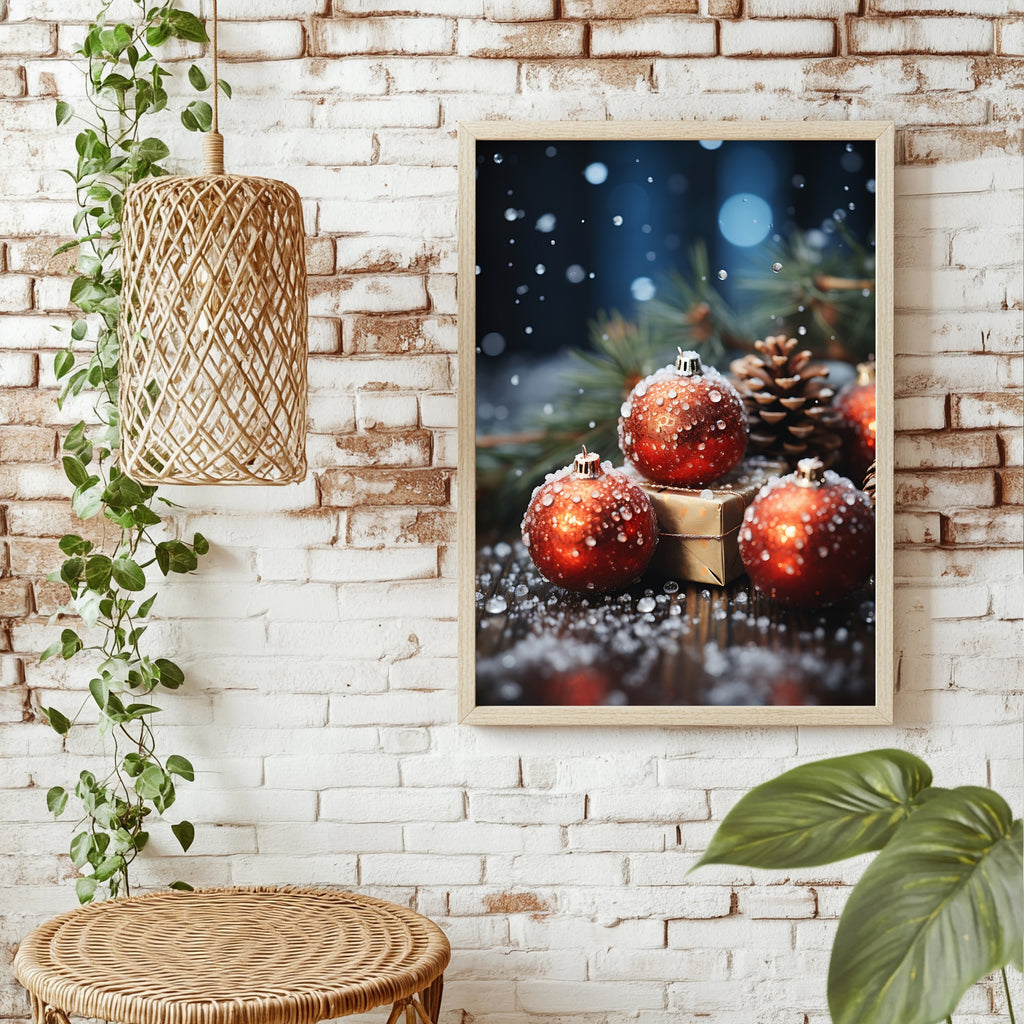 Christbaumkugeln und Geschenke Poster – Raumansicht 1