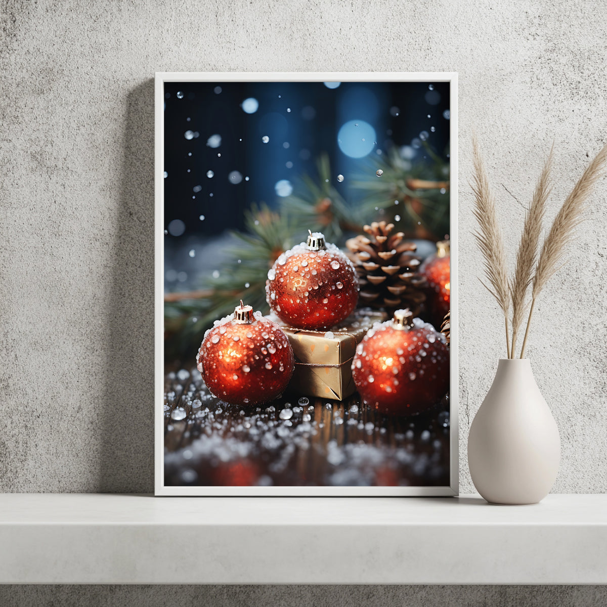 Christbaumkugeln und Geschenke Poster – Raumansicht 2