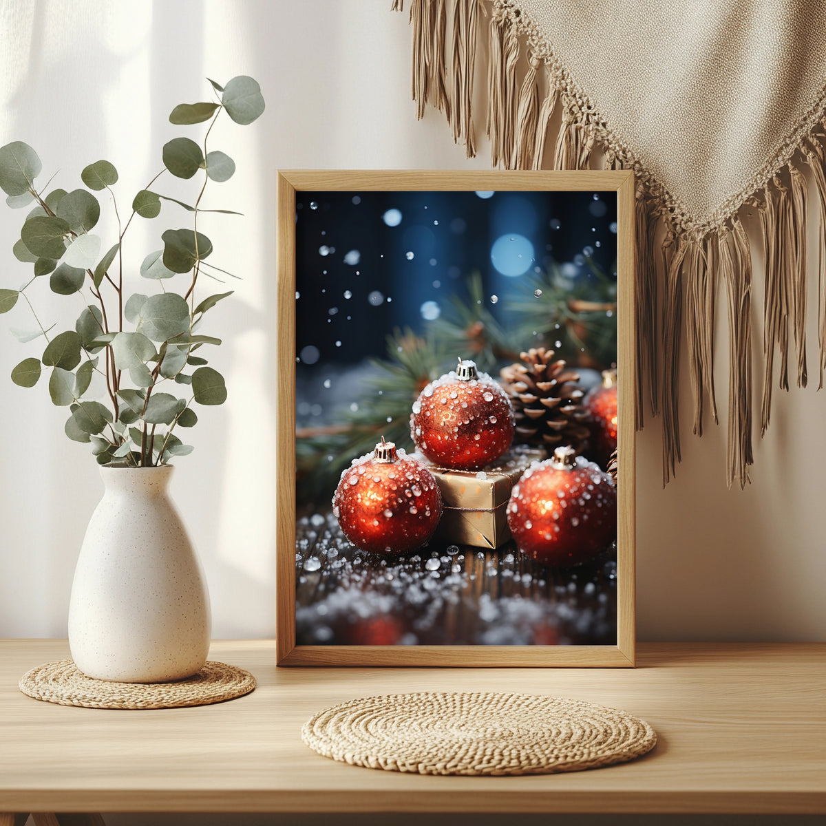 Christbaumkugeln und Geschenke Poster – Raumansicht 3