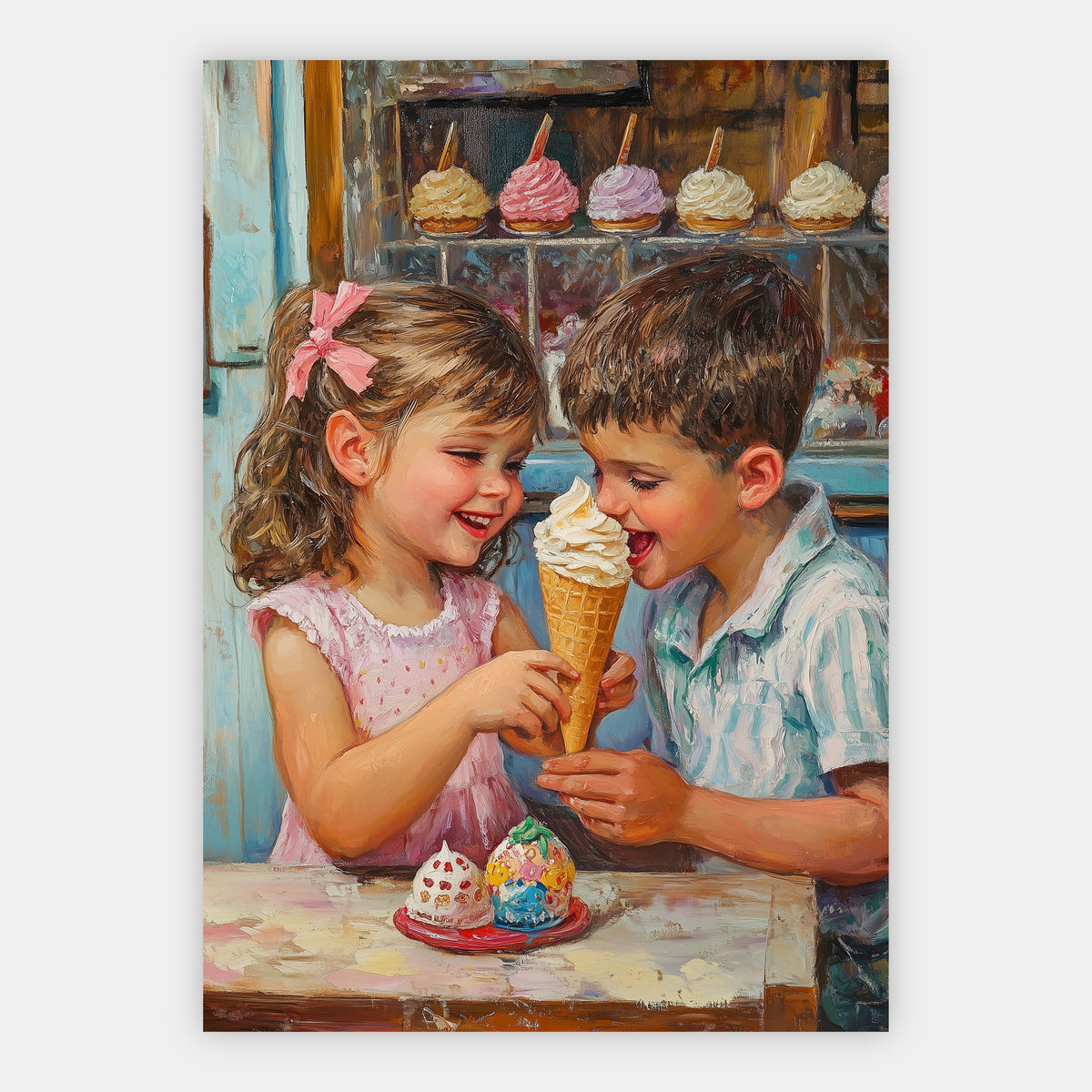 Kinder mit Eiswaffeln Poster – Freisteller