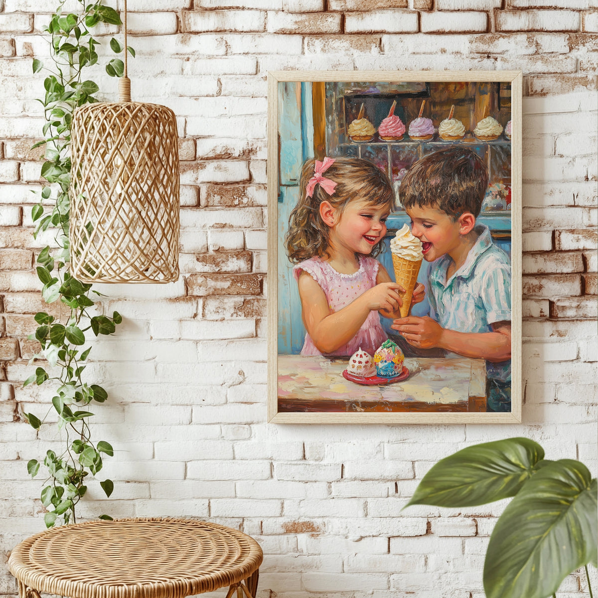 Kinder mit Eiswaffeln Poster – Raumansicht 1