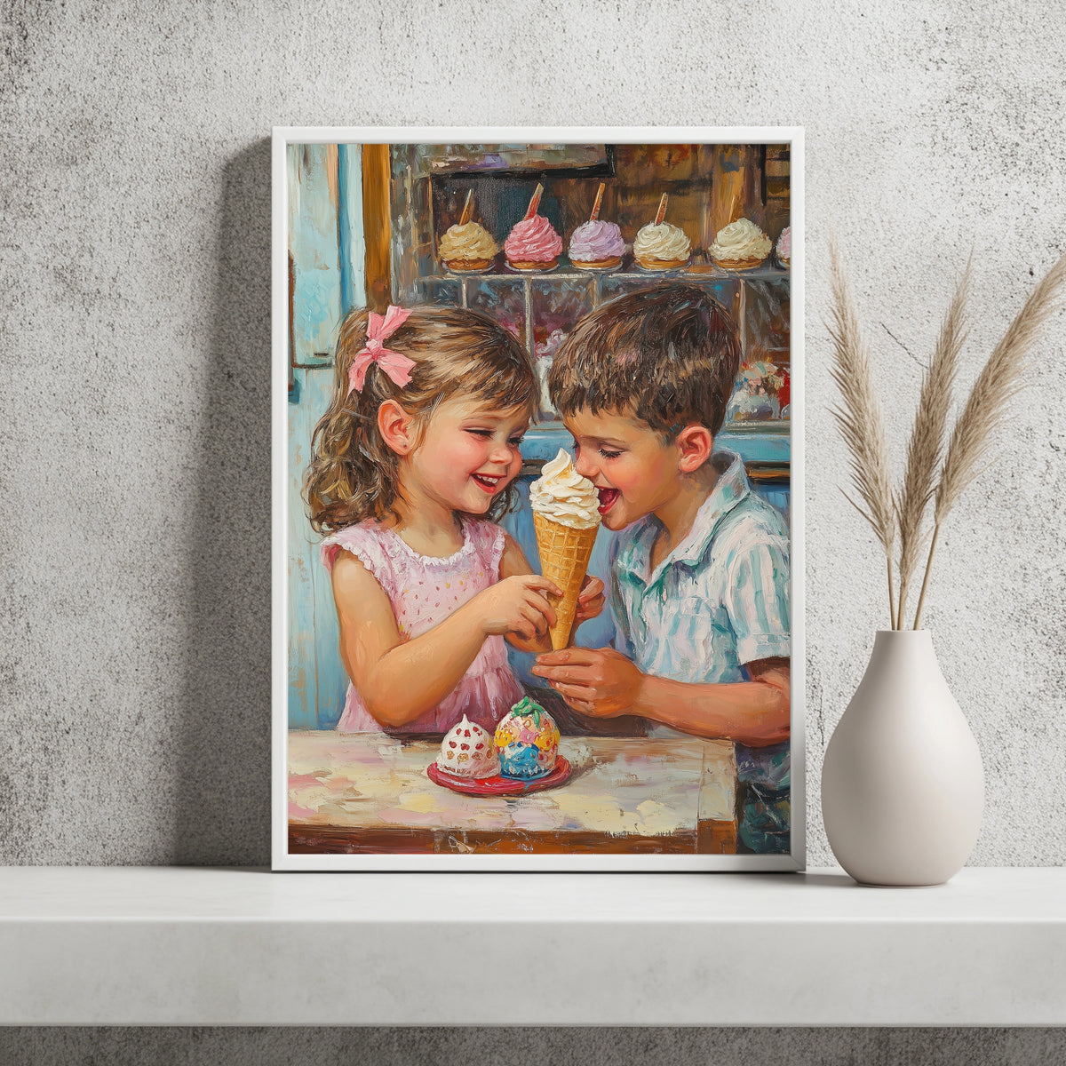 Kinder mit Eiswaffeln Poster – Raumansicht 2