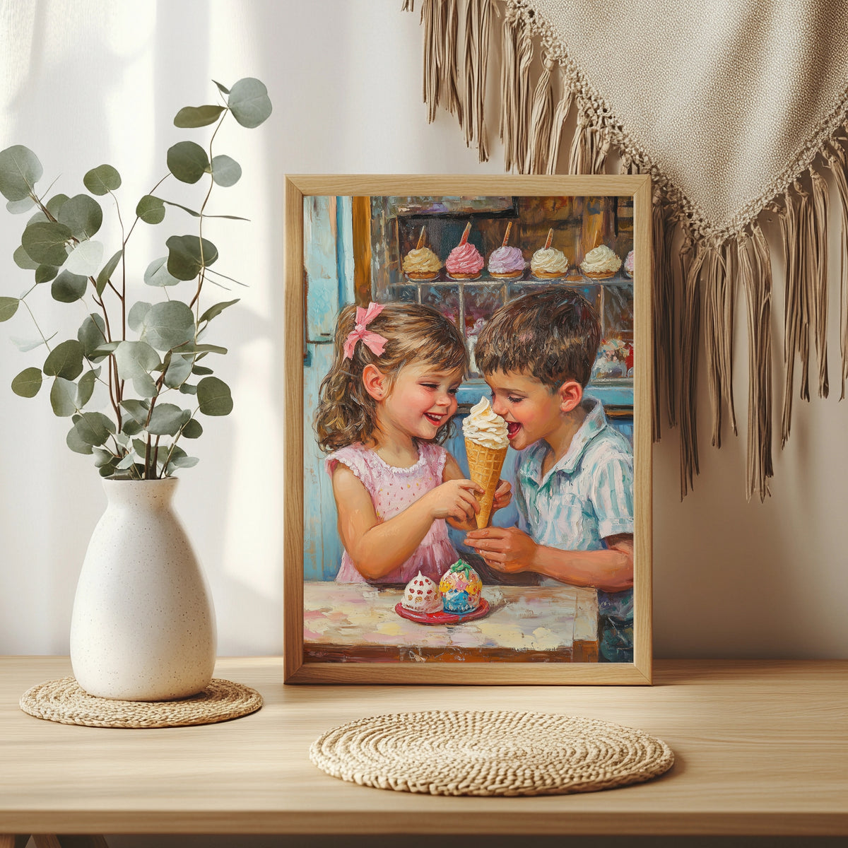 Kinder mit Eiswaffeln Poster – Raumansicht 3