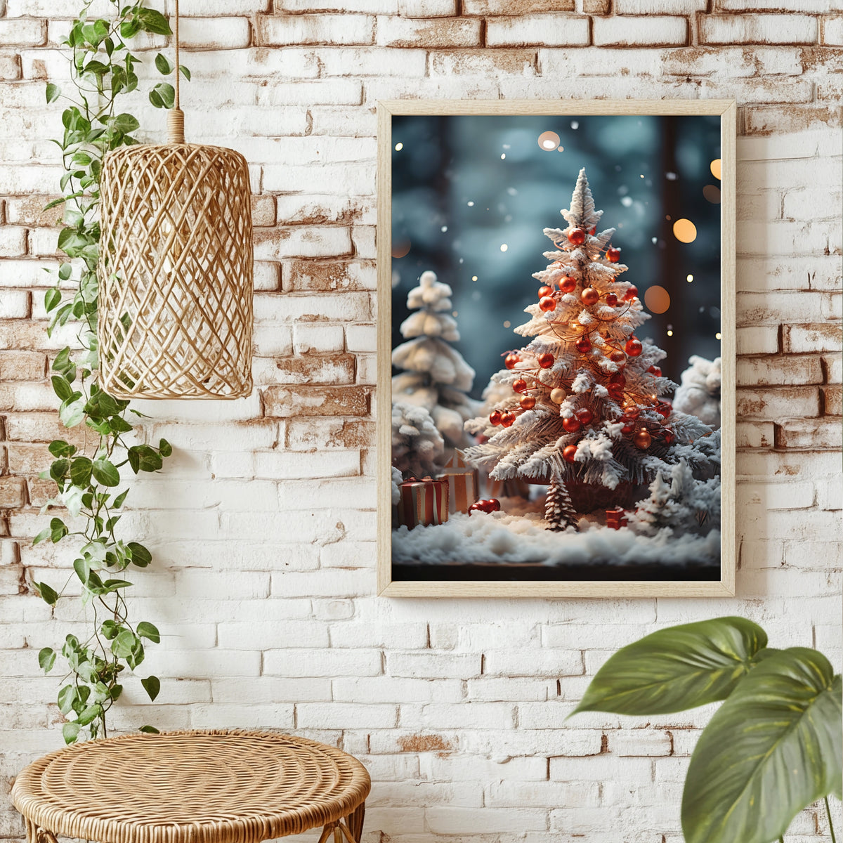 Verschneiter Weihnachtsbaum Poster – Raumansicht 1