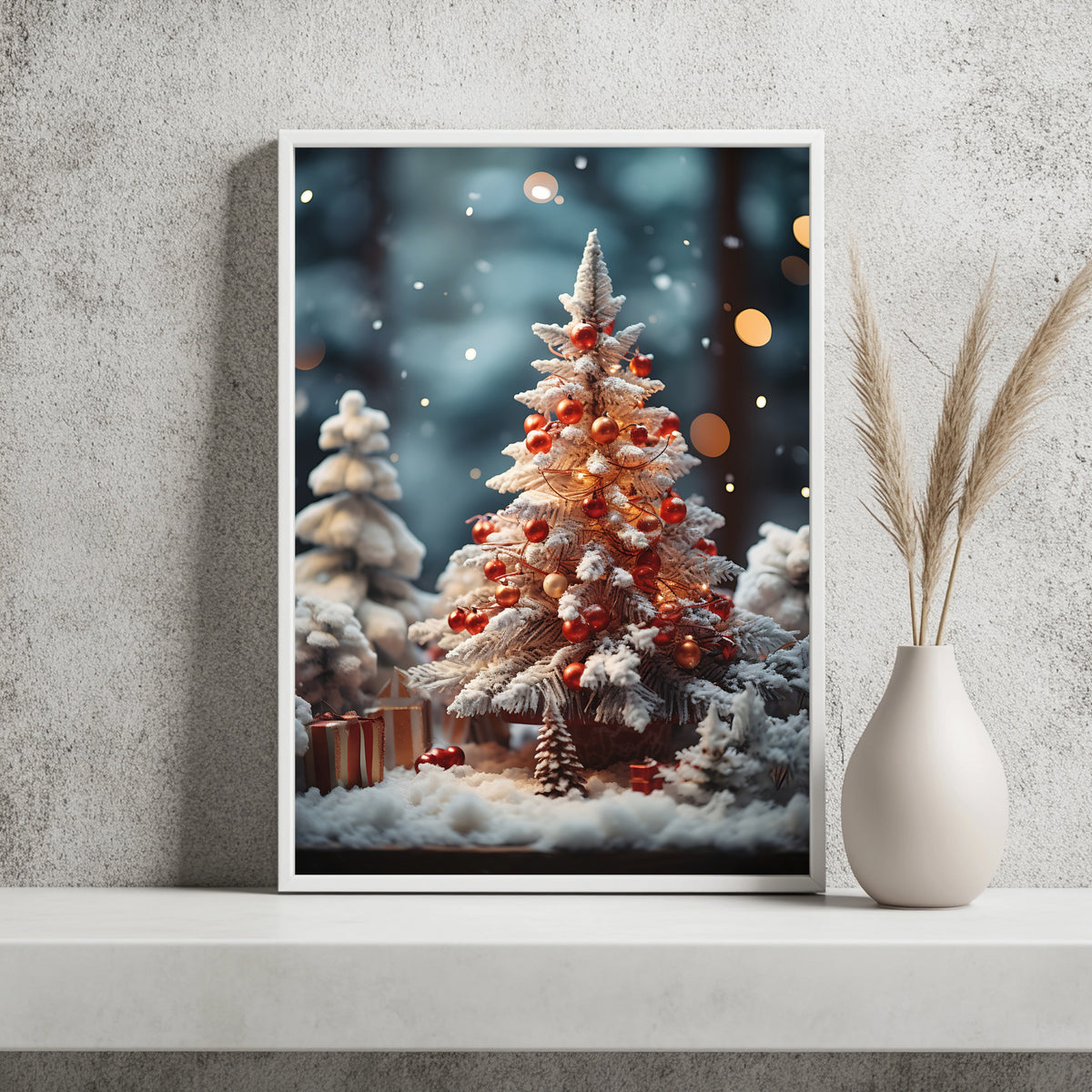 Verschneiter Weihnachtsbaum Poster – Raumansicht 2