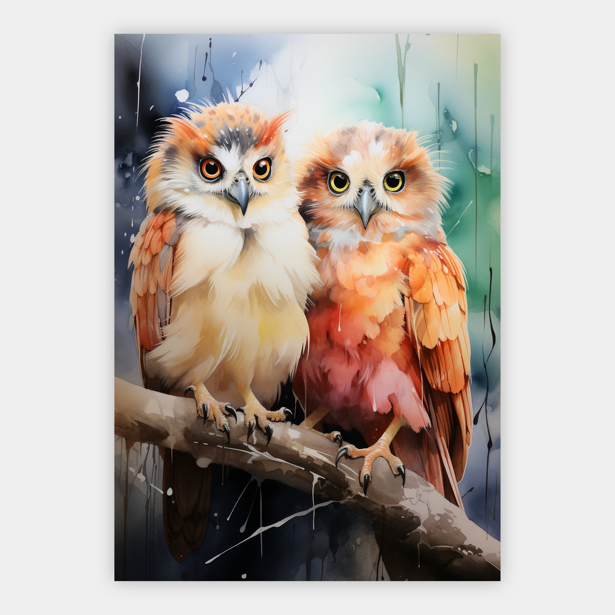 Zwei Eulen in Pastellfarben Poster – Freisteller