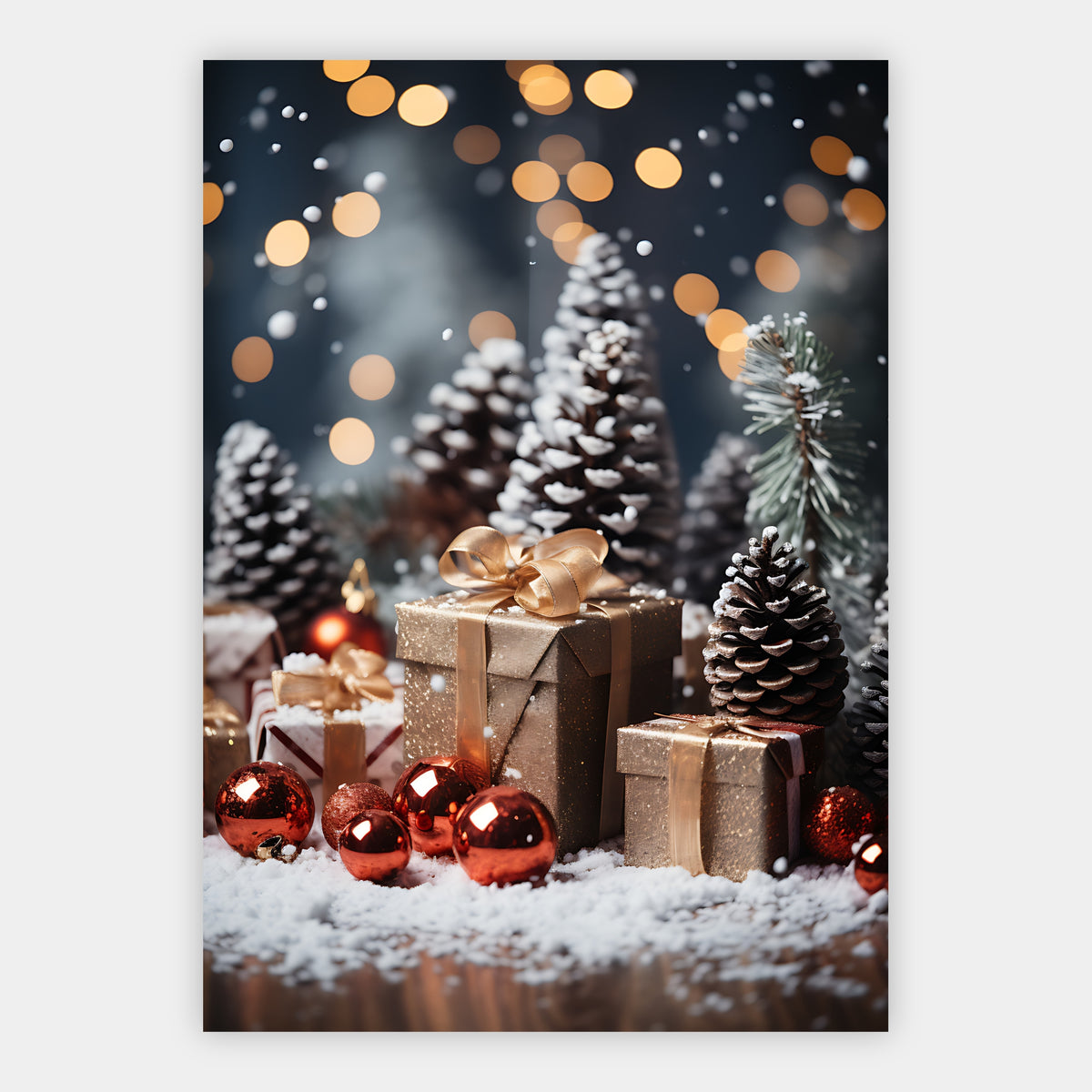 Geschenke zwischen kleinen Tannen Poster – Freisteller