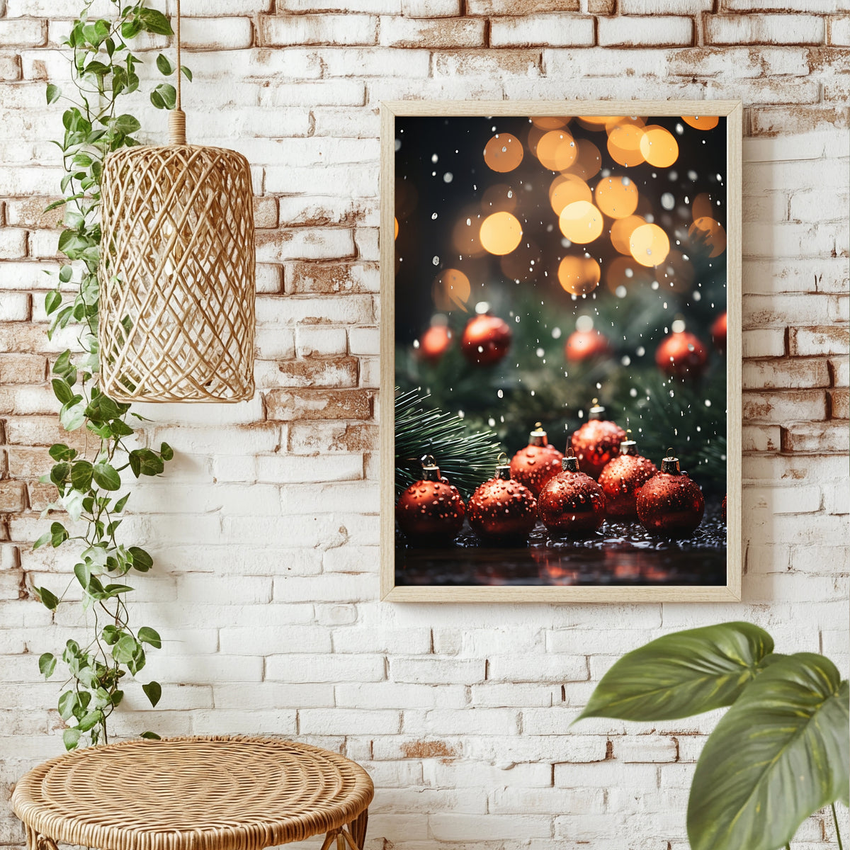 Christbaumkugeln auf Tannengrün Poster – Raumansicht 1