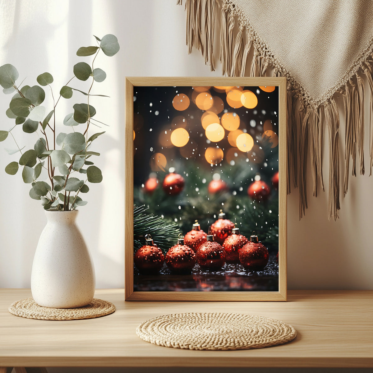 Christbaumkugeln auf Tannengrün Poster – Raumansicht 3
