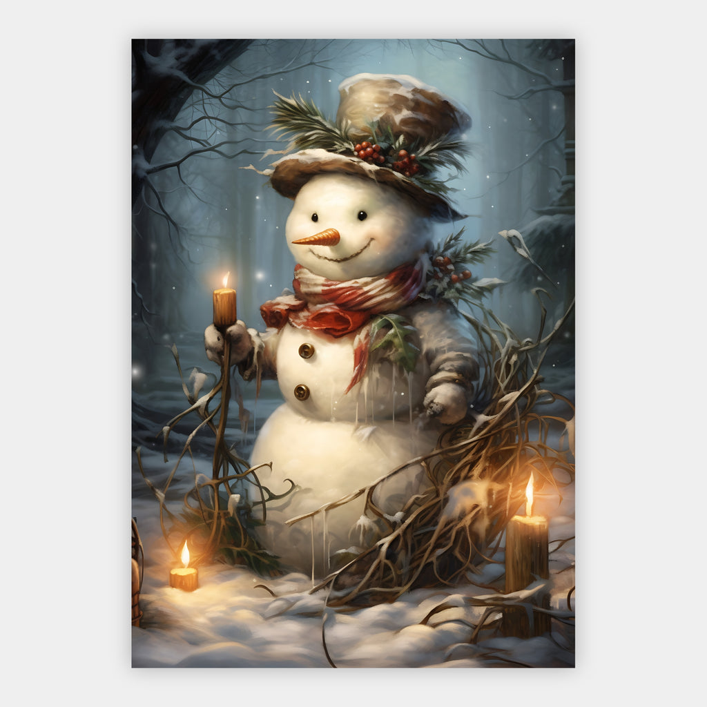 Schneemann im Kerzenlicht Poster – Freisteller