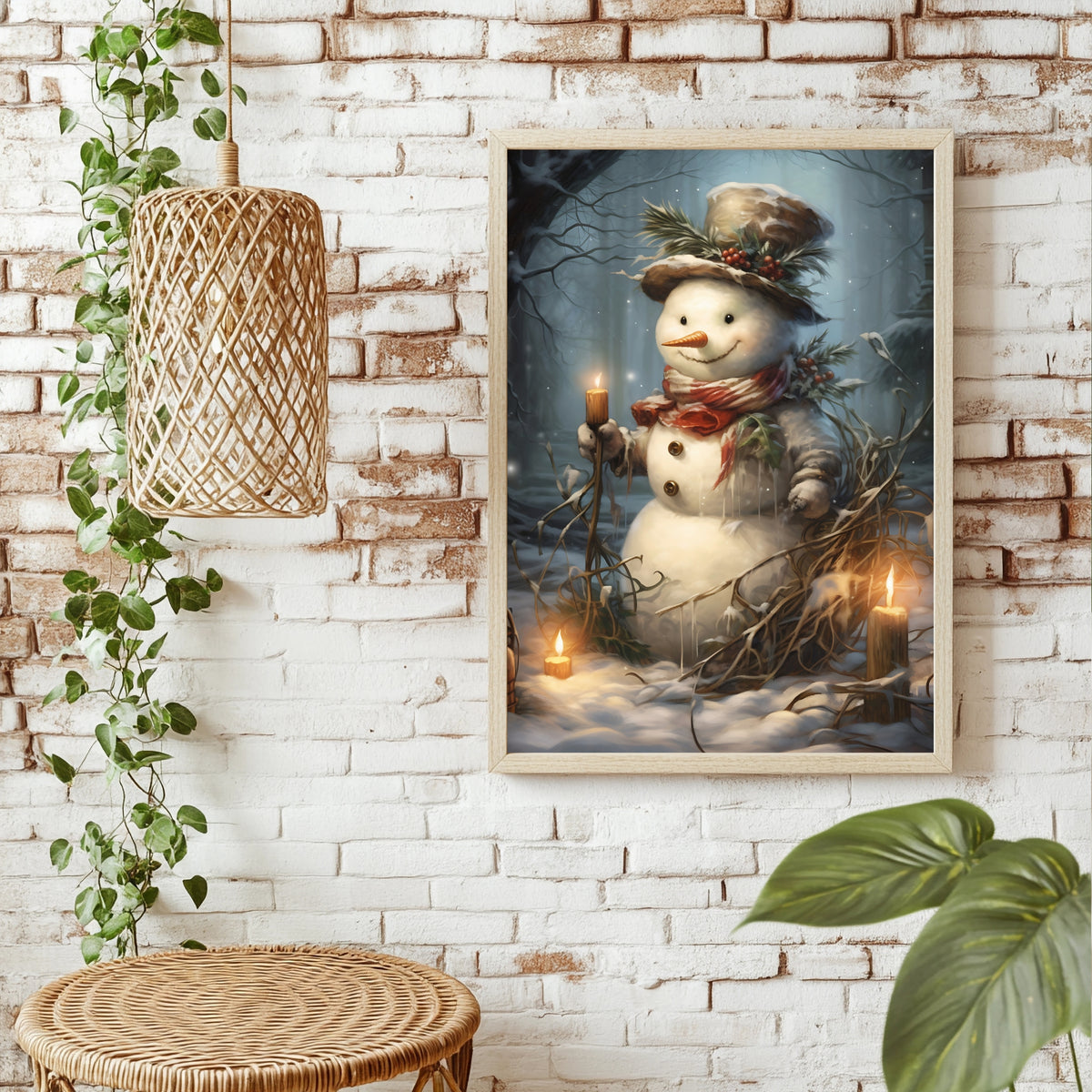 Schneemann im Kerzenlicht Poster – Raumansicht 1
