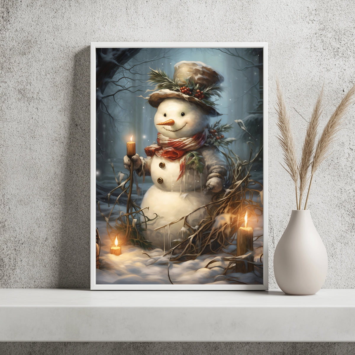 Schneemann im Kerzenlicht Poster – Raumansicht 2