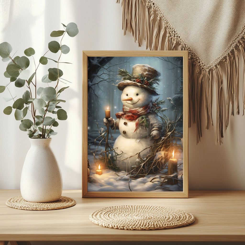 Schneemann im Kerzenlicht Poster – Raumansicht 3