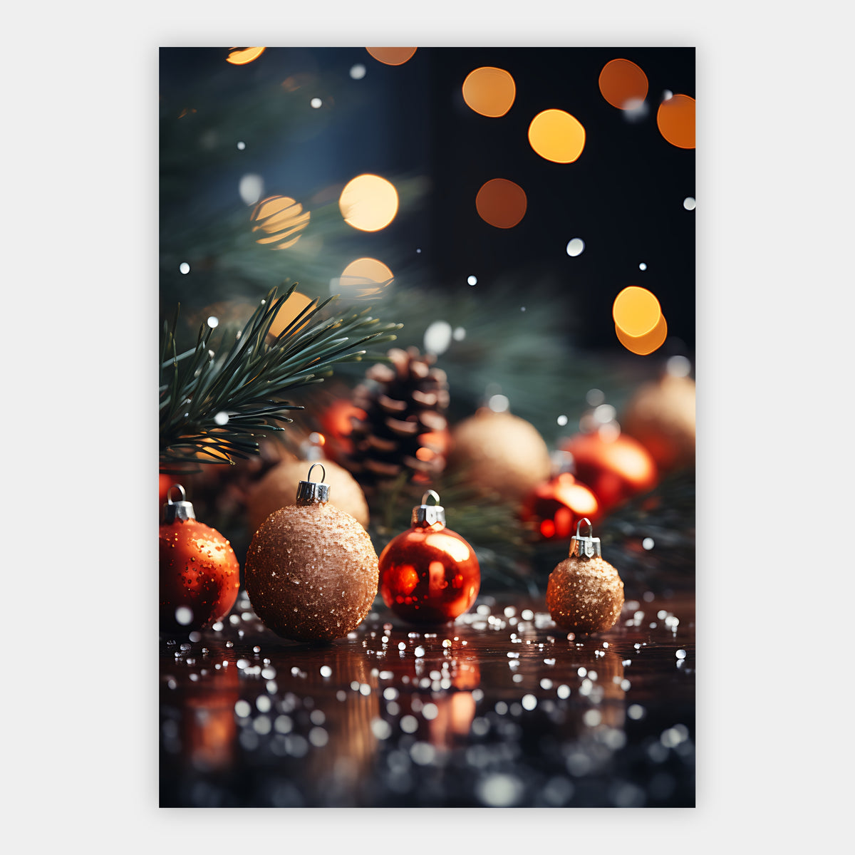Weihnachtskugeln und Tannenzapfen Poster – Freisteller