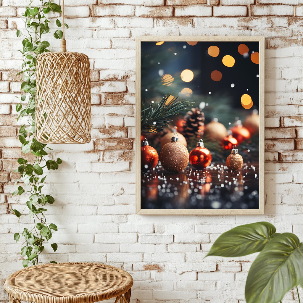 Weihnachtskugeln und Tannenzapfen Poster – Raumansicht 1