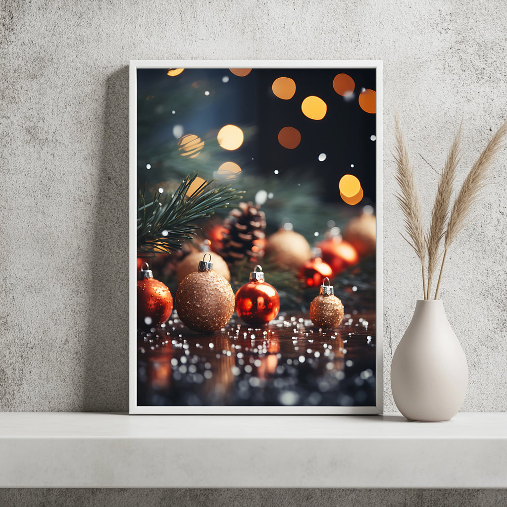 Weihnachtskugeln und Tannenzapfen Poster – Raumansicht 2