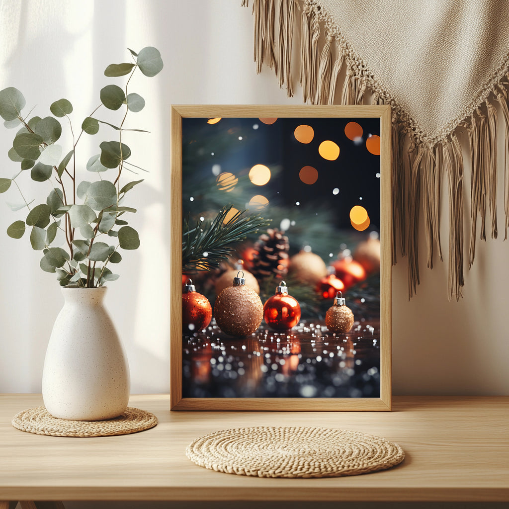 Weihnachtskugeln und Tannenzapfen Poster – Raumansicht 3
