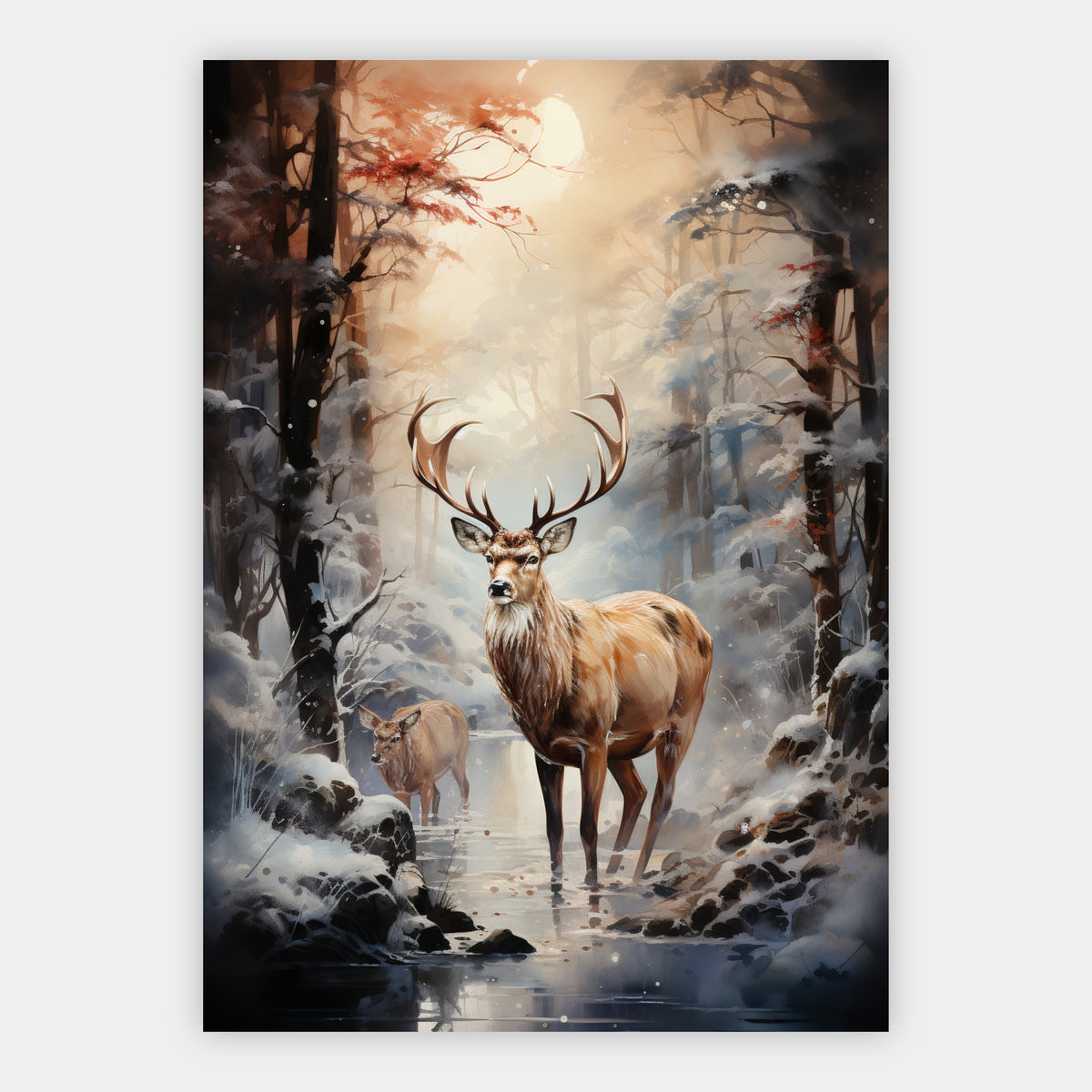 Hirsch im Winterwald Poster – Freisteller