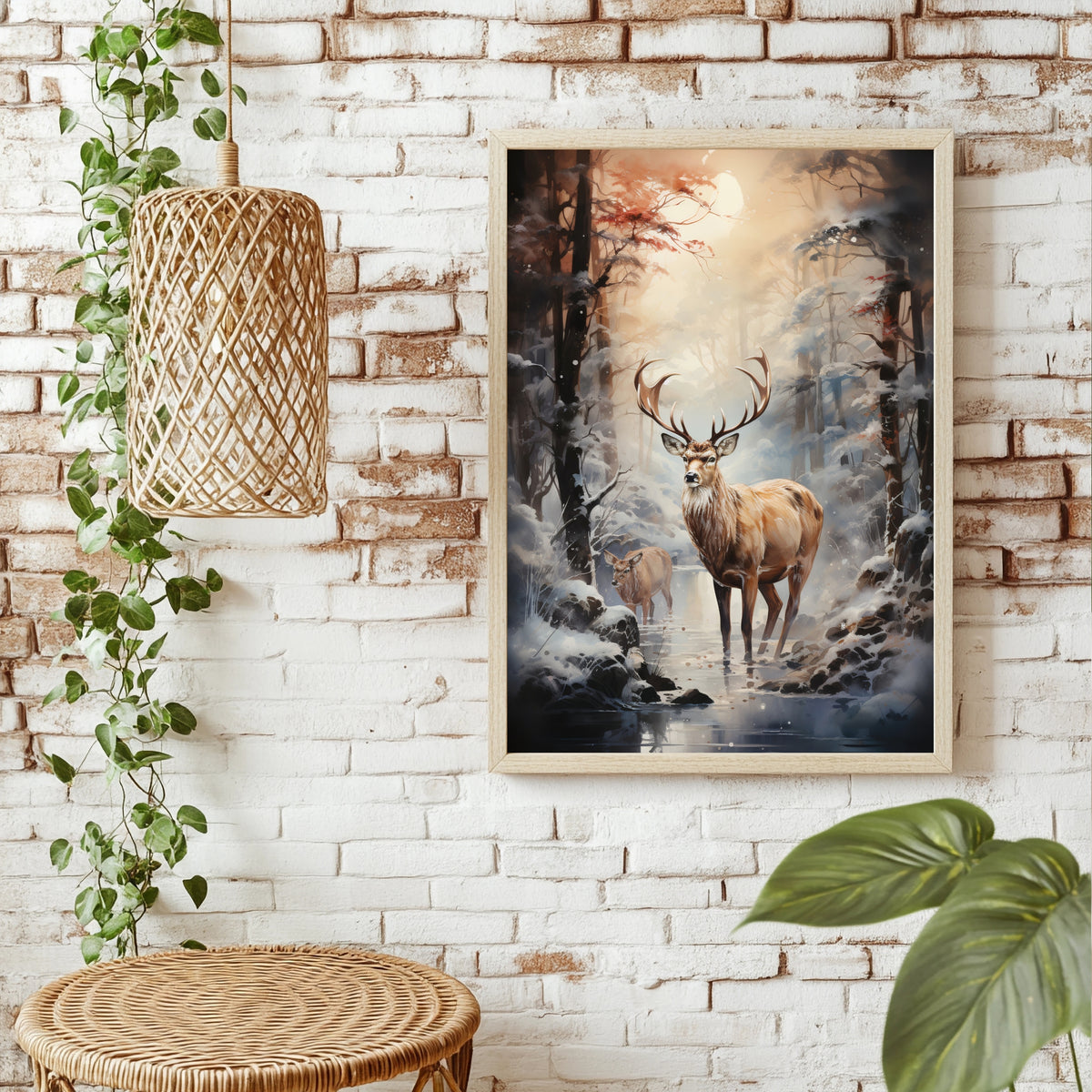 Hirsch im Winterwald Poster – Raumansicht 1