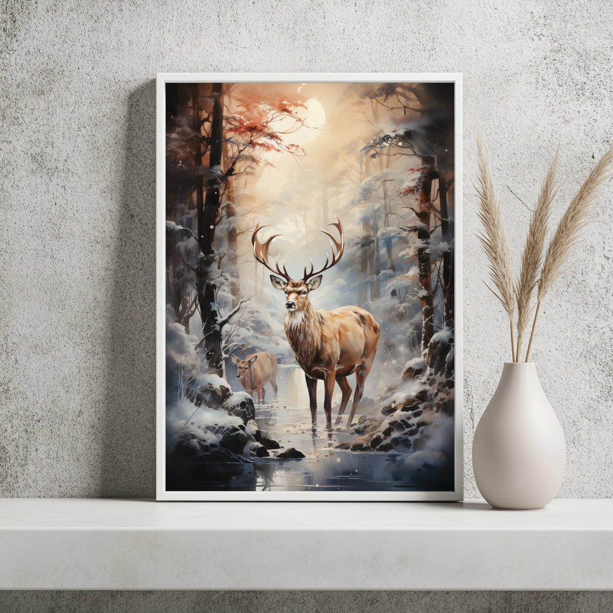 Hirsch im Winterwald Poster – Raumansicht 2