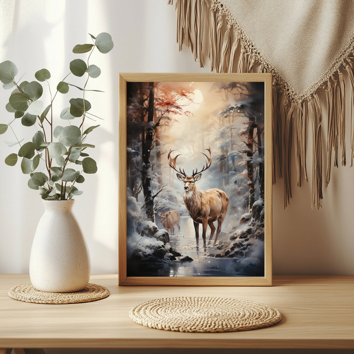 Hirsch im Winterwald Poster – Raumansicht 3